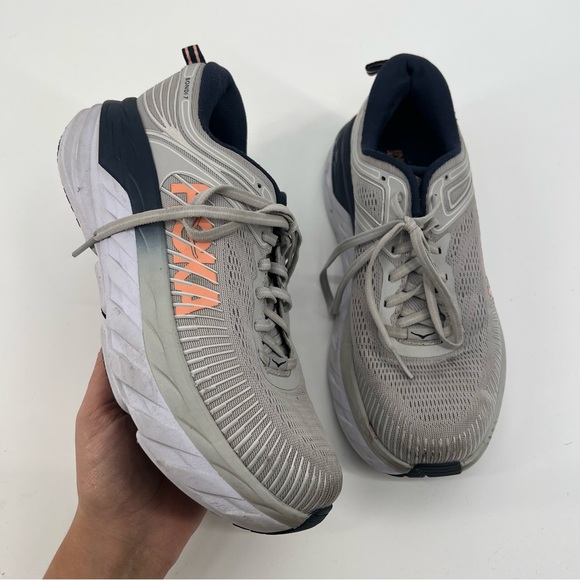 Hokas Bondi 7 Gray Lace Up Running Athletic Athleisure Sneakers Women's 8 - Picture 2 of 13